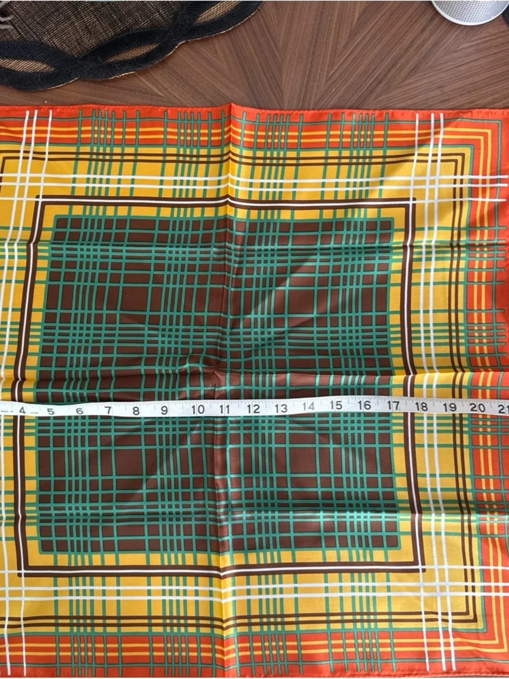 Vintage deadstock Plaid Silk Scarf - Orange, Yellow, Green, Brown